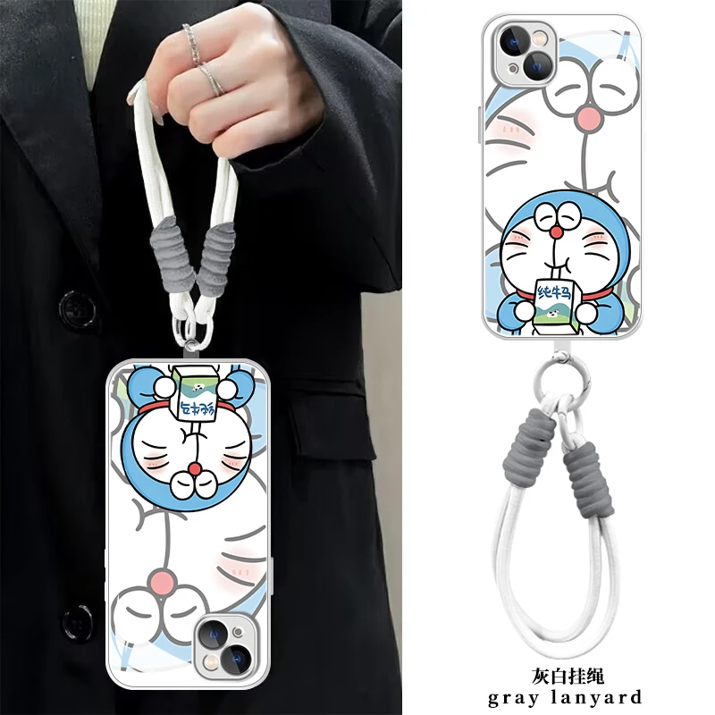 适用【苹果/华为/荣耀/OPPO/vivo】哆啦牛马液态玻璃防摔手机壳
