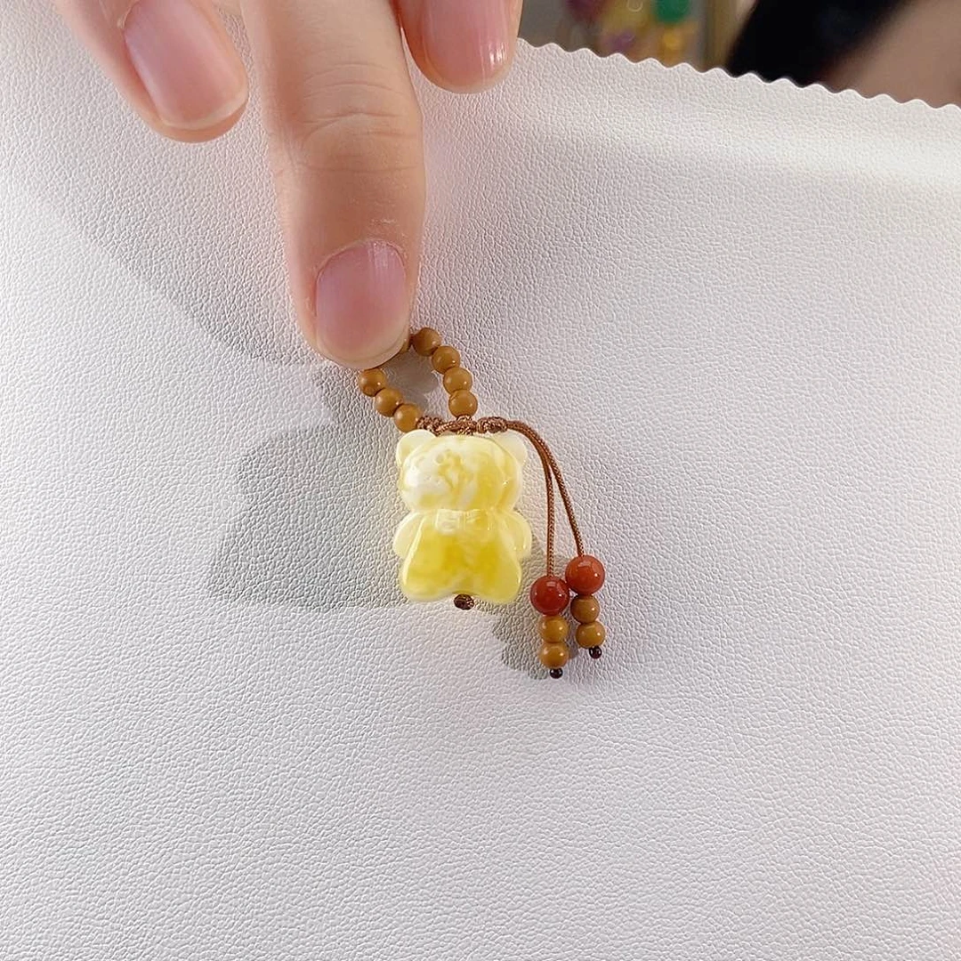 蜜蜡颈饰未镶嵌天然浓白花蜜蜡小熊挂件