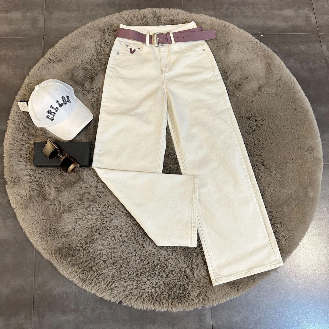 东大门精选3333-3直筒高腰贴片显瘦水洗牛仔阔腿裤