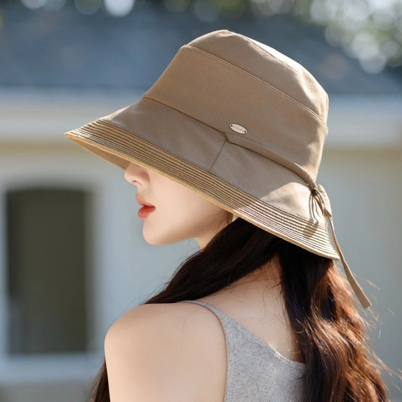 高级感防紫外线渔夫帽优雅草编织防晒遮阳帽户外沙滩太阳帽子女式
