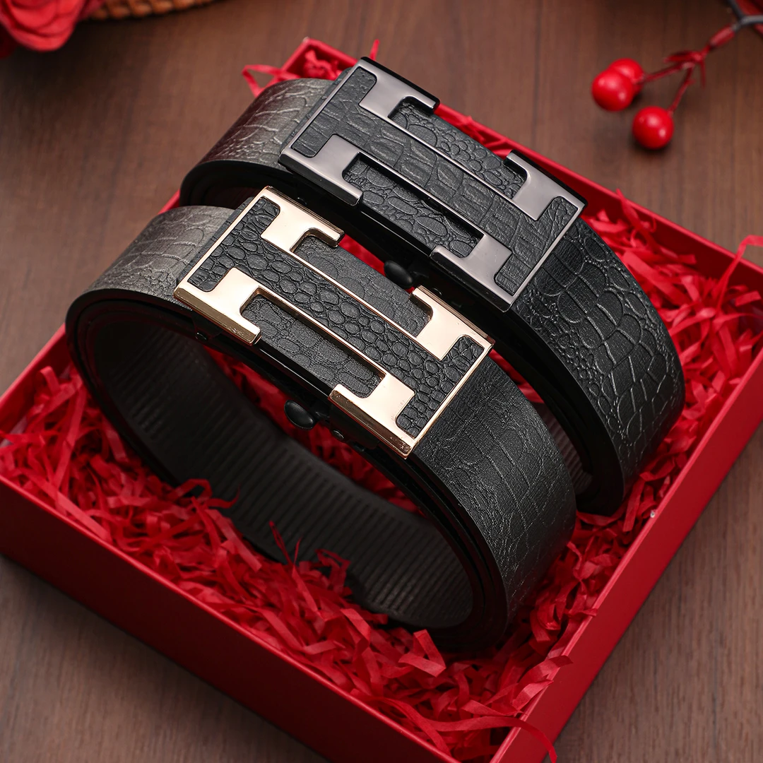 正品Canrin Krien男士鳄鱼纹高档品牌无牙自动扣腰带百搭时尚