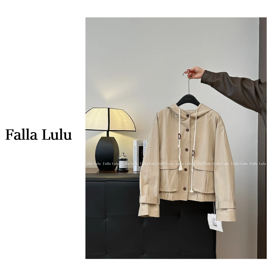 @英子家 线上高品！韩版气质百搭工装连帽风衣外套  C2409