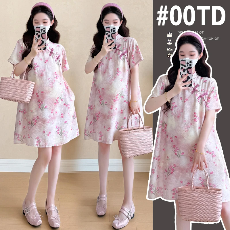 「maimixi」孕妇新款装新中式苎麻连衣裙大码裙小个子旗袍裙