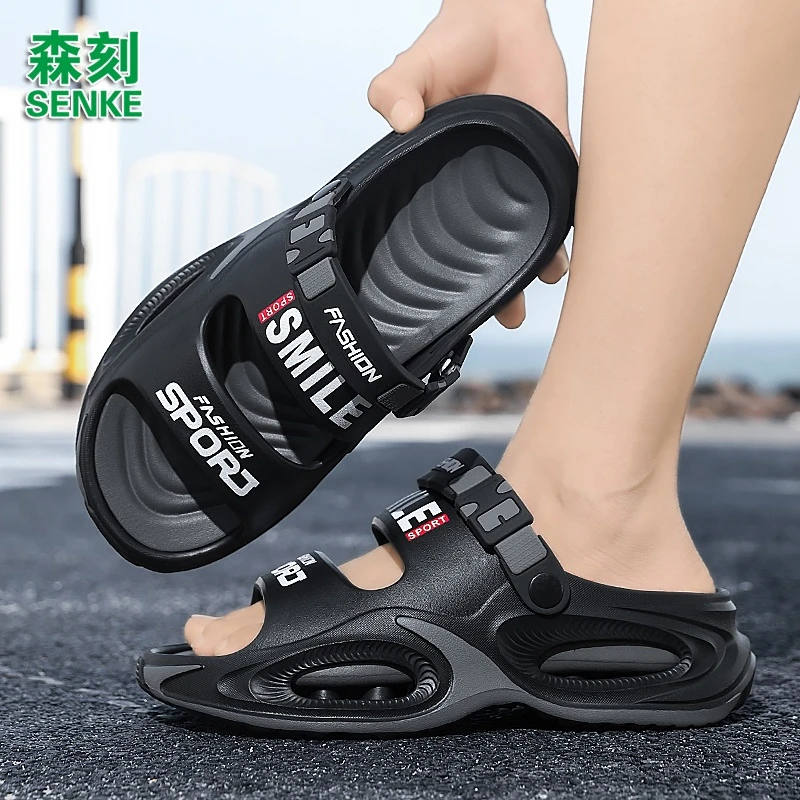 森刻男士拖鞋夏季厚底防滑踩屎感大码凉鞋两穿开车运动沙滩凉拖