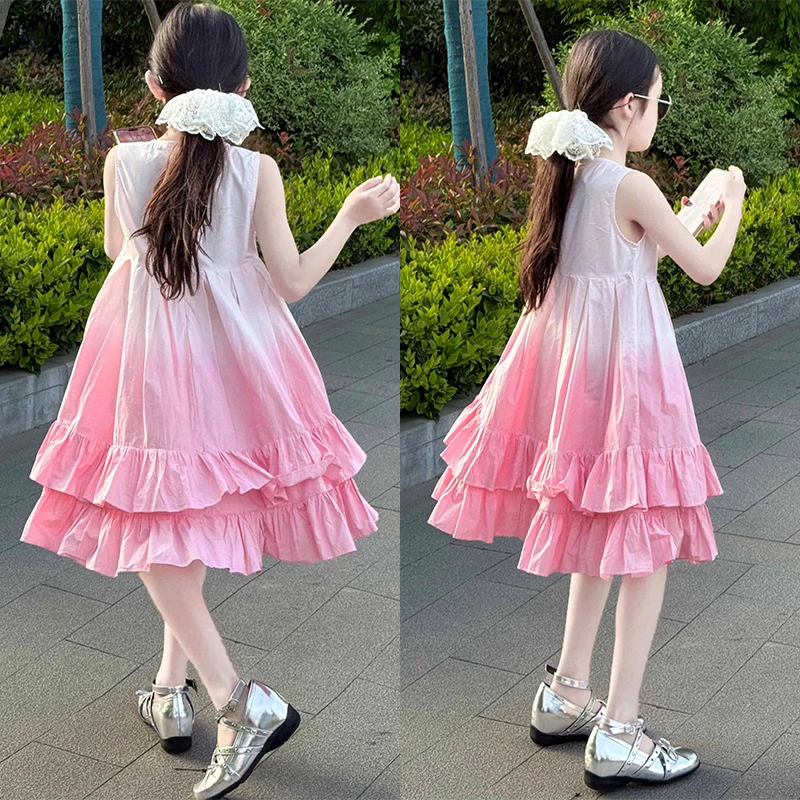 女童渐变色连衣裙儿童网红背心裙洋气中大童公主裙子2025夏装新款
