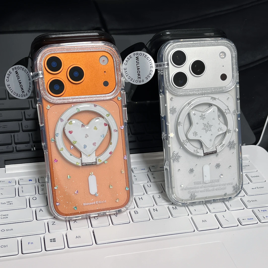 磁吸双层雪花爱心全包ai拍照按键适用苹果iPhone17promax手机壳16