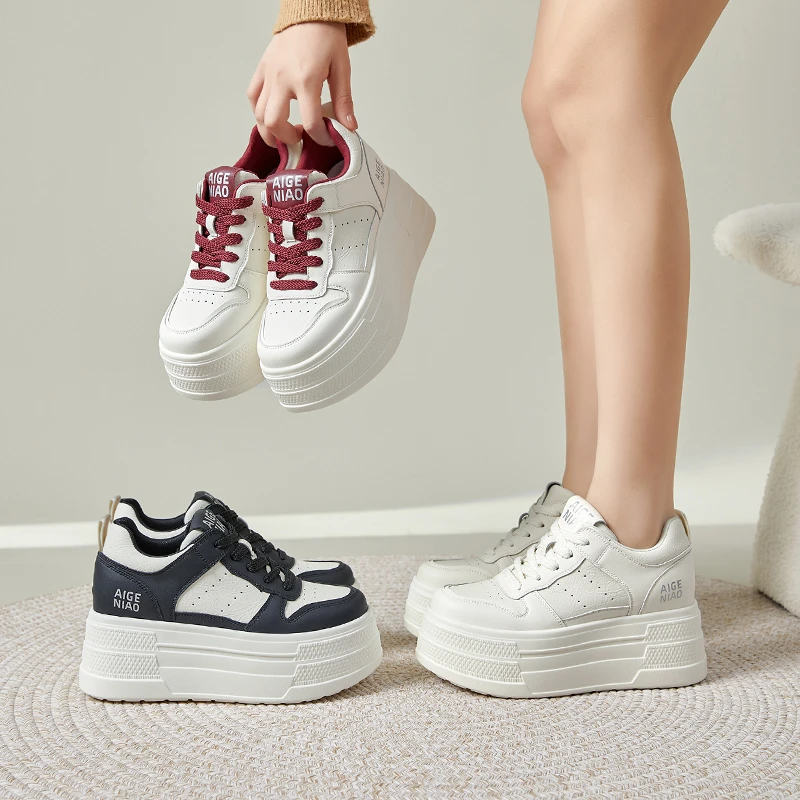 【9公分】软底小白鞋女2025春季新款撞色时尚百搭休闲鞋运动板鞋