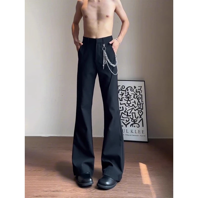 黑色高级感西裤男款秋季美式修身痞帅微喇裤子cleanfit弯刀直筒裤