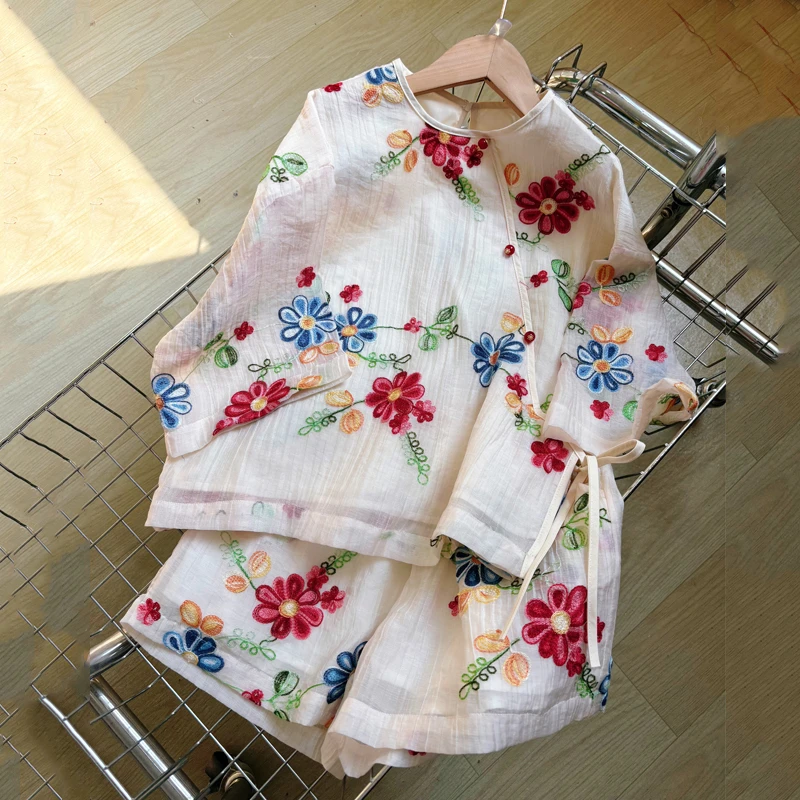 女童夏装套装2025新款儿童新中式春夏季女孩中国风复古短裤两件套