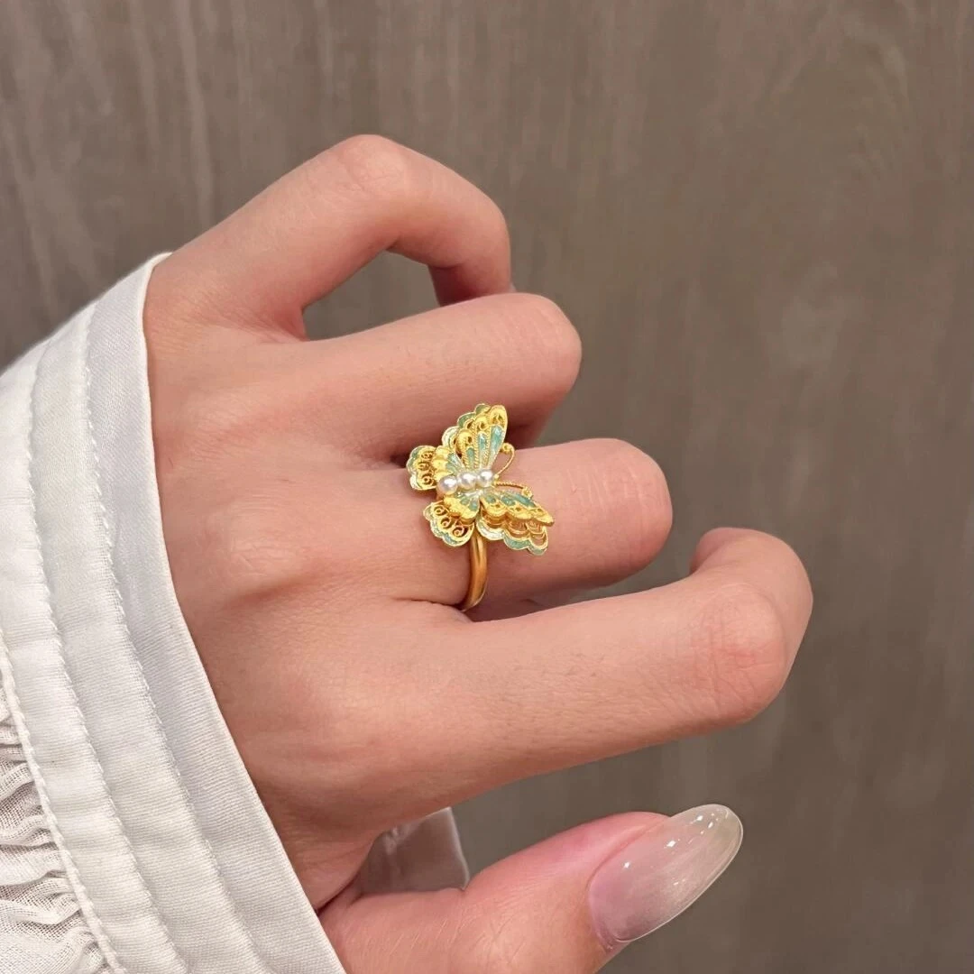 铜合金戒指 【珐琅点钻在逃公主蝴蝶戒指】超仙甜美开口少女饰品