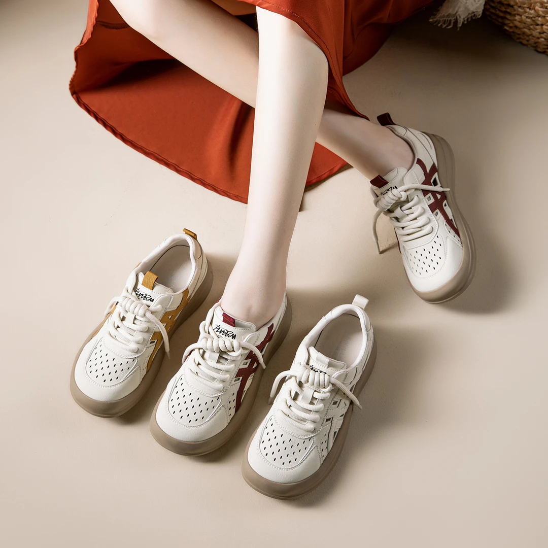 真皮软底运动鞋舒适百搭厚底女鞋子2025新款爆款夏季踏青出游防滑