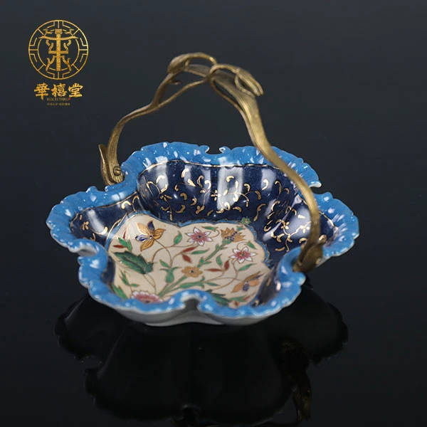 【華禧堂】欧式水果提篮六瓣浮雕卷边果篮描金纯手工创意陶瓷客厅