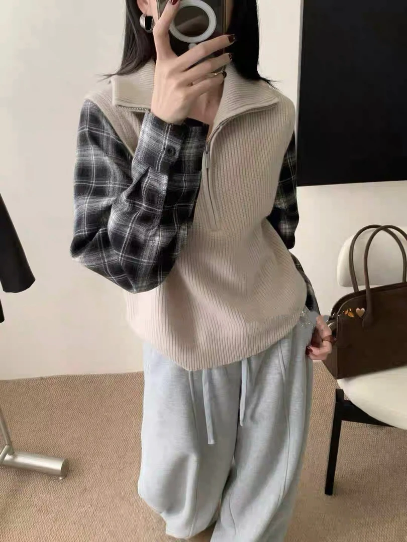 7768-CQ时尚半拉链线衣拼接假两件（80-135）