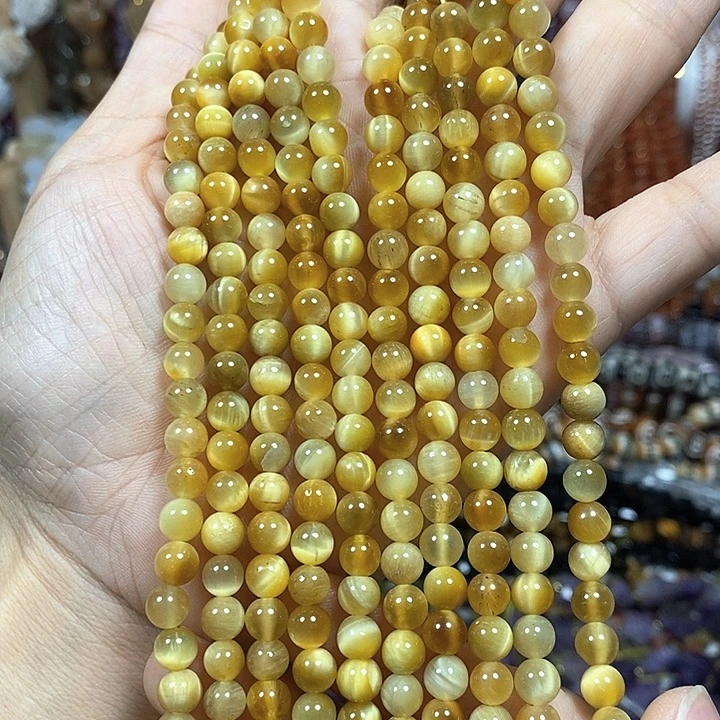 玛瑙/玉髓未镶嵌珠宝半成品A级天然金虎卡6mm