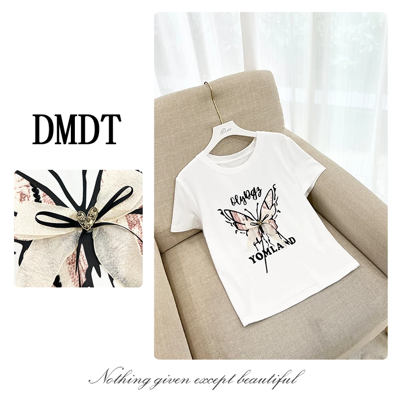 【DMDT潮牌】2025夏季新品“与蝶共舞”蝴蝶短袖字母显瘦女T恤FY2502A