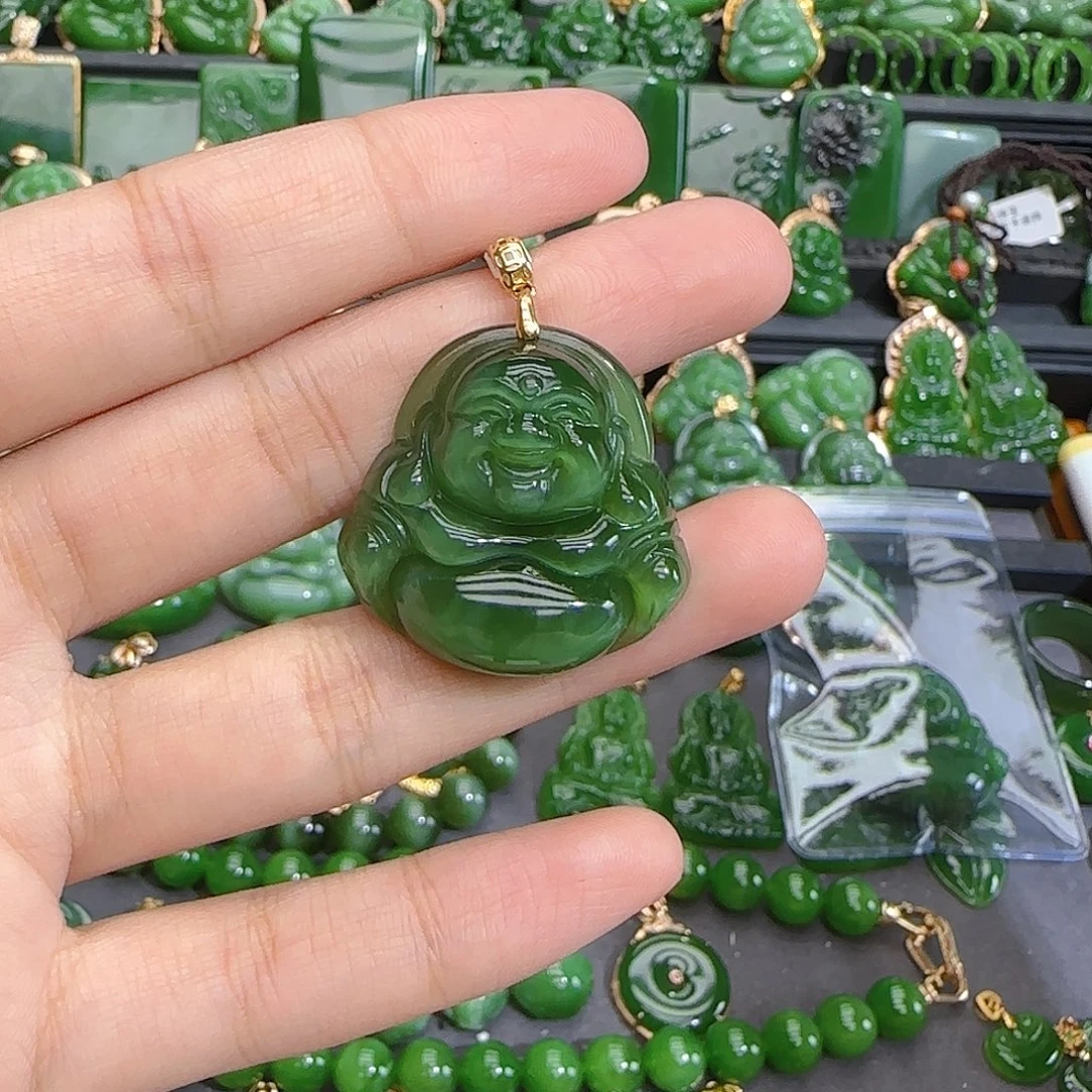 和田玉（碧玉）18K金镶嵌颈饰