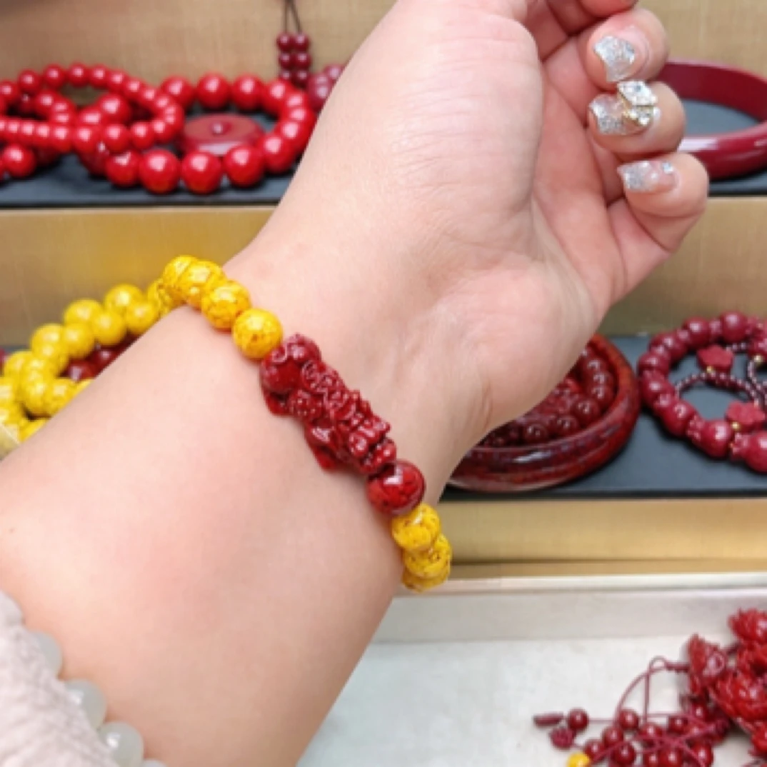 含辰砂工艺品雄黄晶体手链貔貅手链朱砂男女款手链
