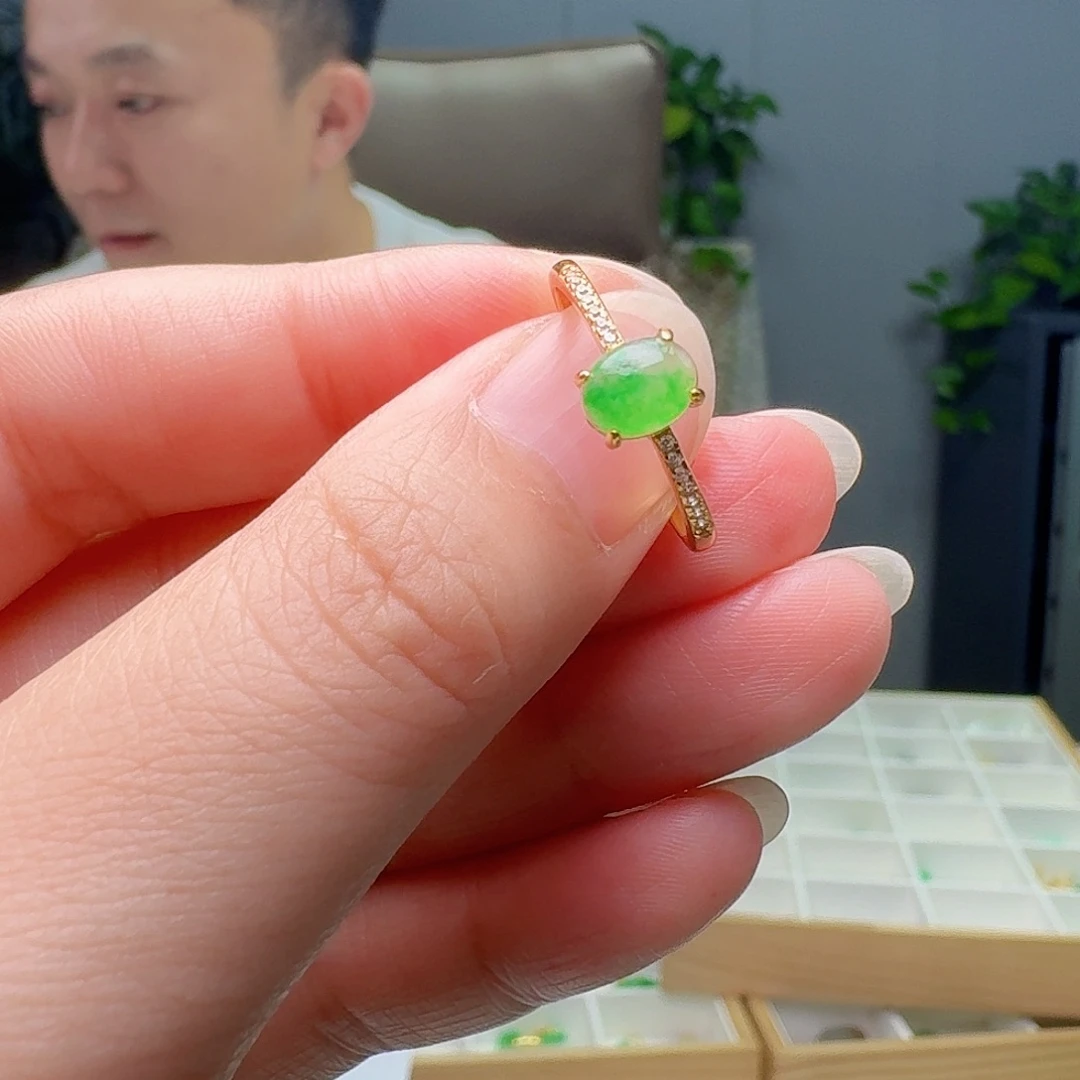 翡翠银S925镶嵌戒指天然
