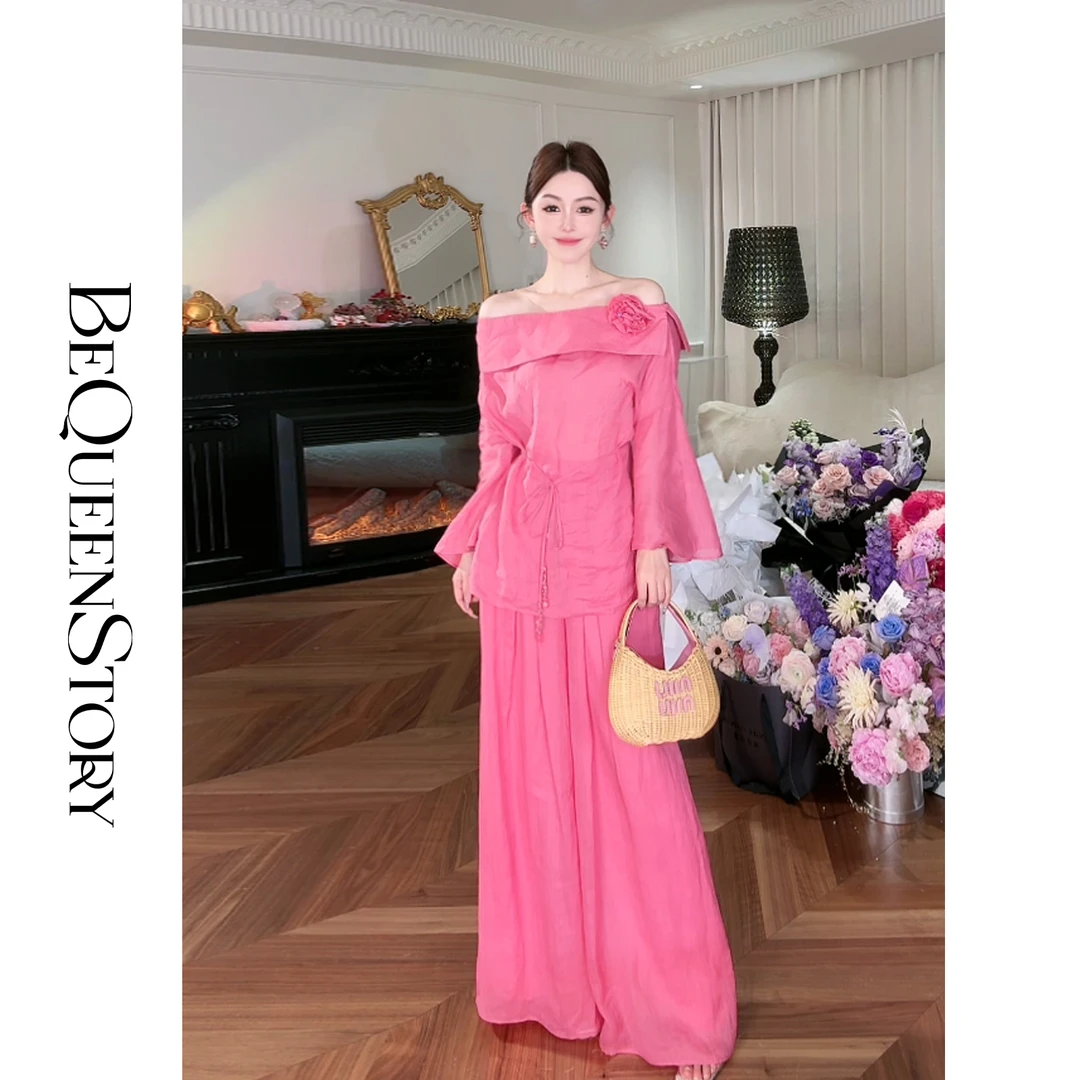 余潇潇【风琴莫扎特】新品天然100苎麻一字上衣&裤子套装