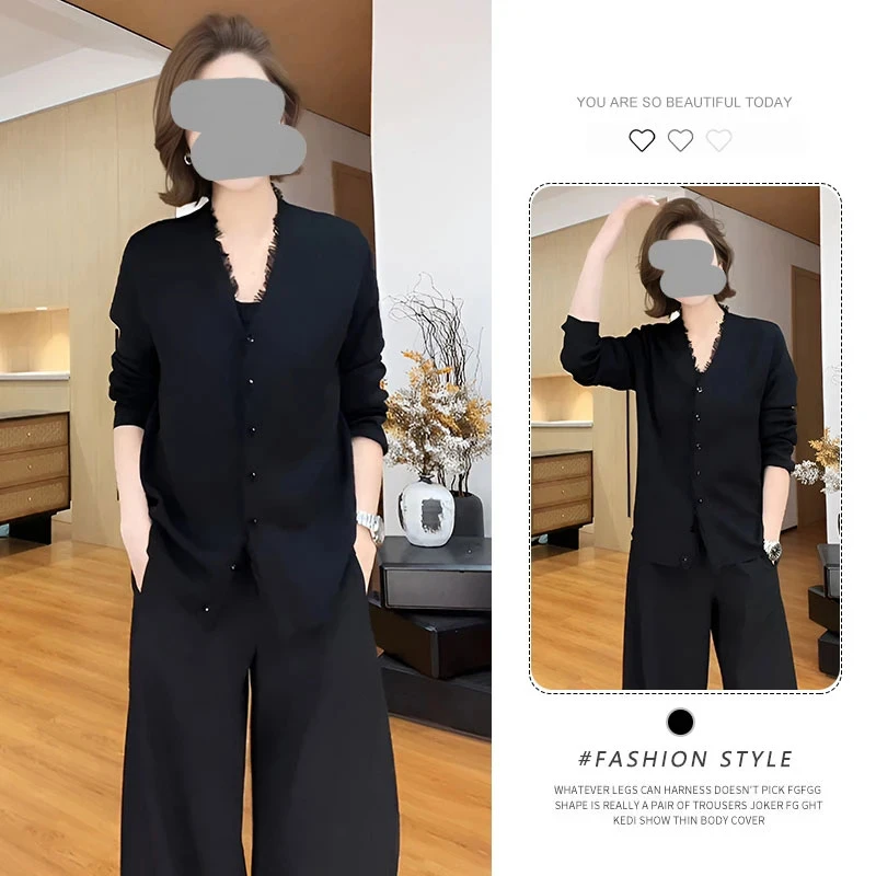 设计感黑色流苏V领针织单排扣上衣女2025秋季新款休闲显瘦针织衫