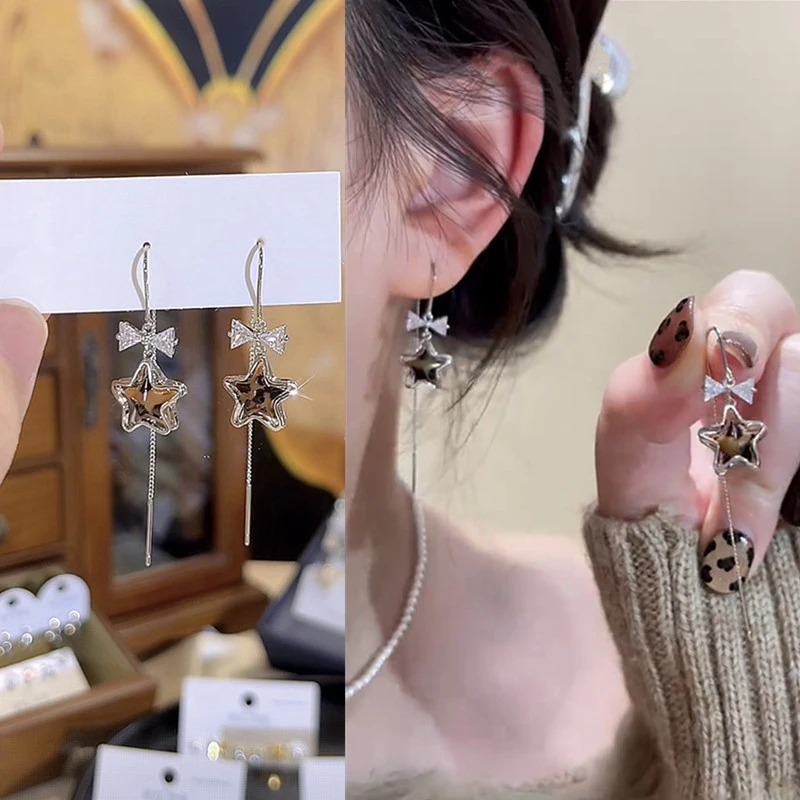 铜合金耳饰 豹纹星星蝴蝶结流苏耳线女小众高级感美拉德耳环耳饰