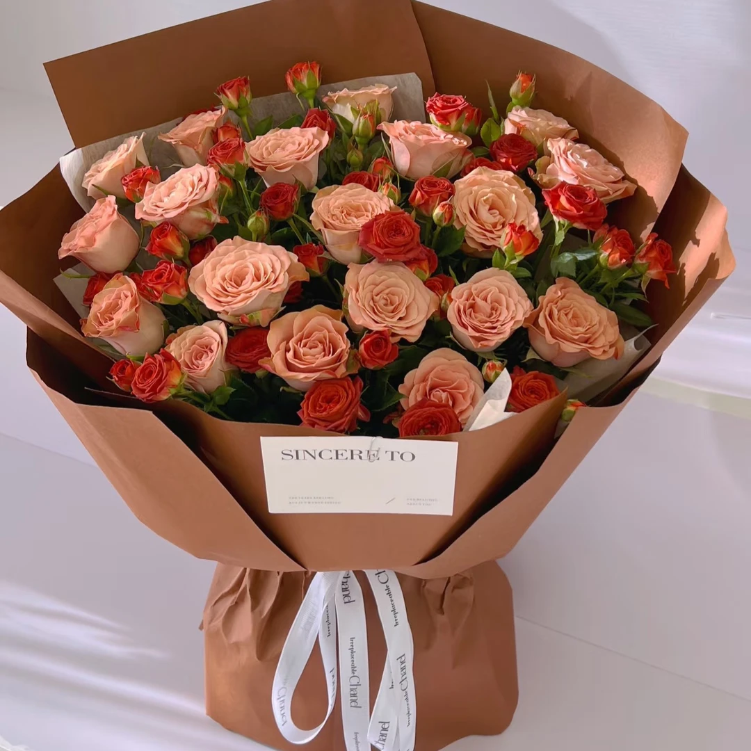 复古美拉德色系~19朵卡布奇诺巧克力泡泡花束送花上门