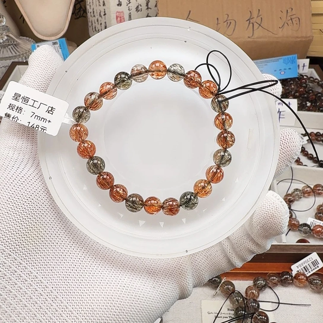 水晶未镶嵌手链天然水晶黑金超七发晶手链手串直播间链接