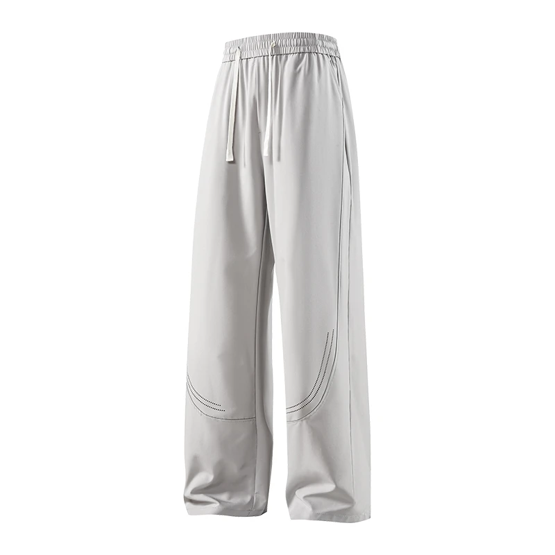 夏季男士冰丝薄款宽松阔腿直筒速干透气休闲拖地裤抽绳百搭