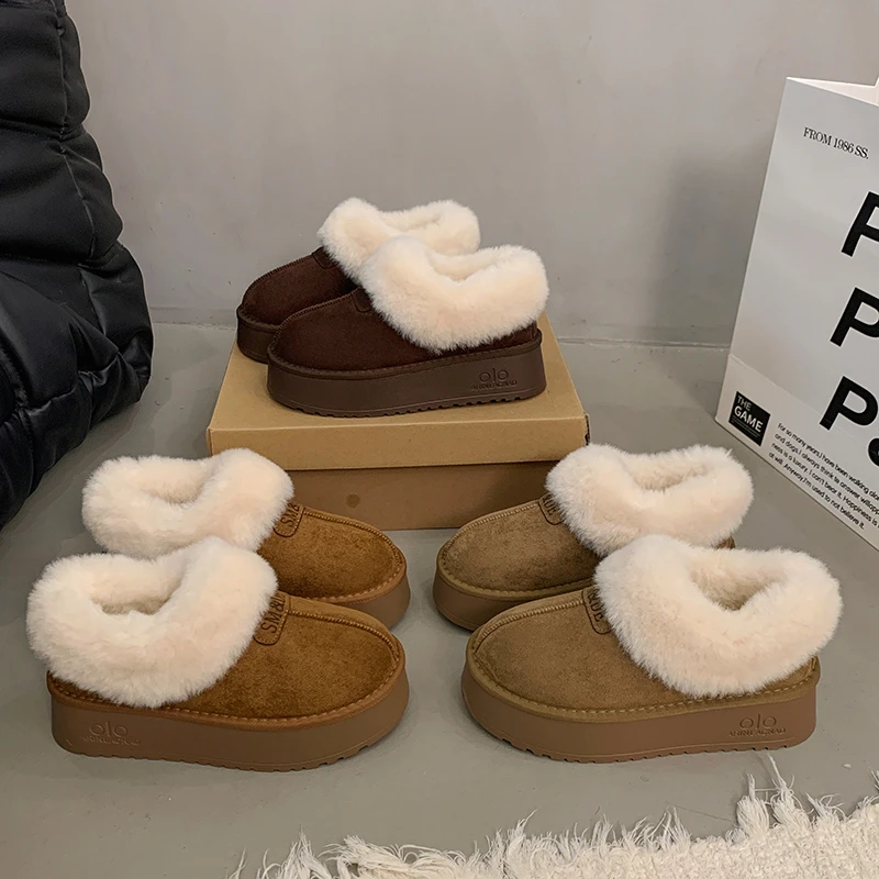 增高厚底加绒加厚雪地靴女2025新款冬季保暖一脚蹬毛毛勃肯大棉鞋