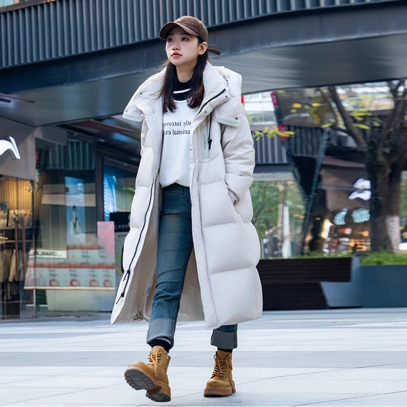 郭二姐2024年新款加厚羽绒服长款女冬季宽松保暖防寒过膝白鸭绒