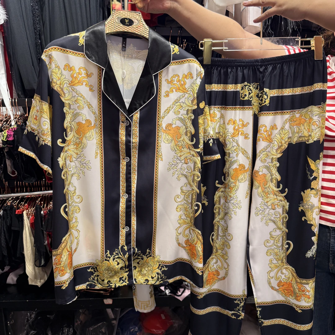 两件套睡衣女冰丝短袖长裤薄款家居服套装