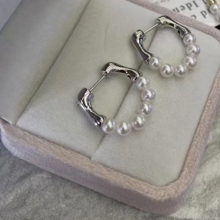 简约淡水珍珠耳环气质轻奢时尚百搭复古韩式法式小清新风耳圈