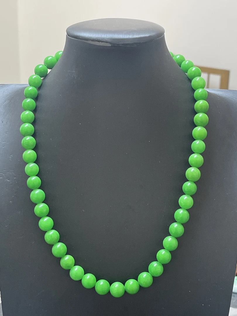 翡翠项链10mm珠子正阳绿14k金