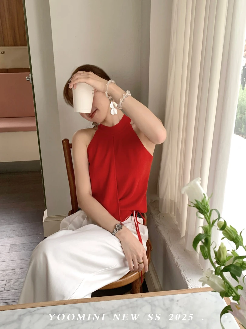 【福利no退换 】13082莱赛尔交叉打结轻薄简约背心