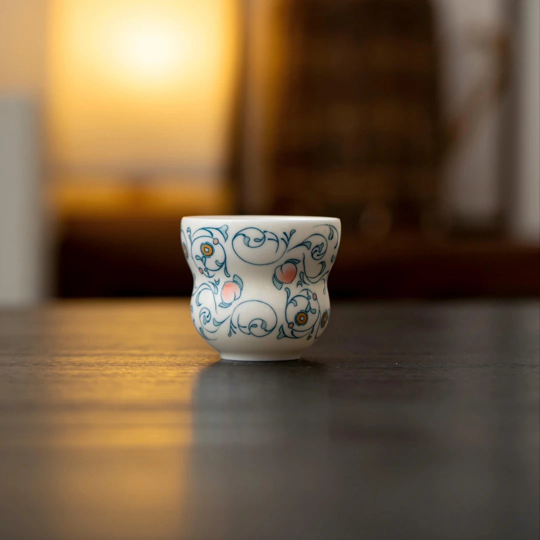 【文人手绘】设计款 高岭土粉桃葫芦杯 容量约60cc