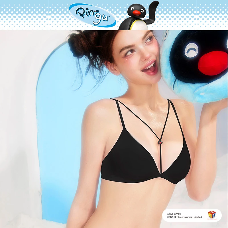 好奇蜜斯Pingu联名无痕内衣女无钢圈薄小胸文胸罩纯欲套装三角杯