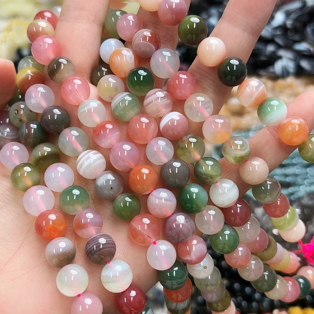 玛瑙/玉髓未镶嵌珠宝半成品卡十盐源玛圆珠一条