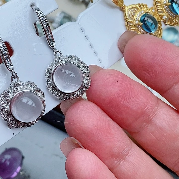 水晶耳饰银S925镶嵌耳坠