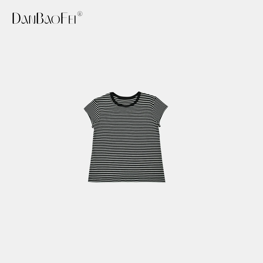 【柠檬】小飞袖条纹T恤经典圆领套头短袖YLM00826