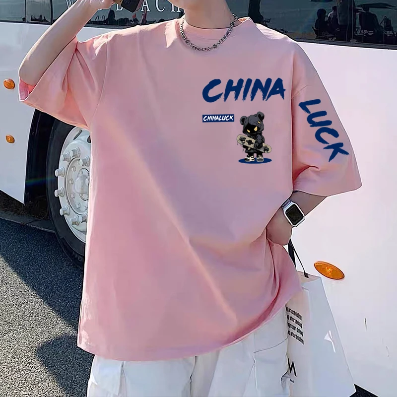 国潮纯棉短袖t恤男女潮牌宽松加大码上衣印花休闲学生青少年半袖T