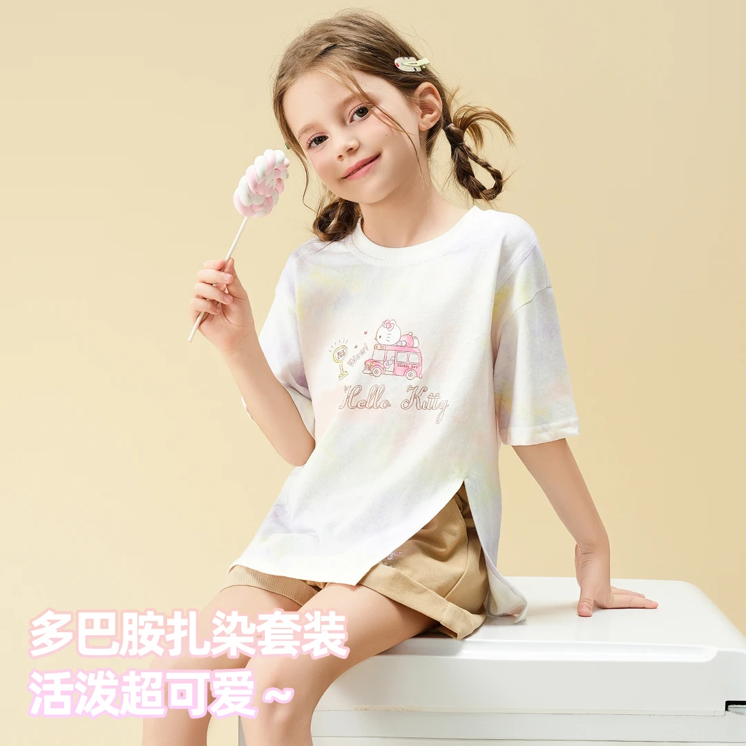 HELLO KITTY/凯蒂猫女童夏季2025新款套装宽松印花扎染两件套