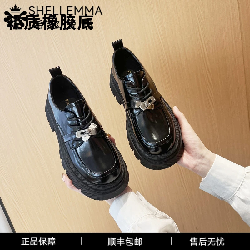 希尔爱玛新款乐福鞋女春季新款英伦风厚底粗跟单鞋增高松糕鞋女鞋