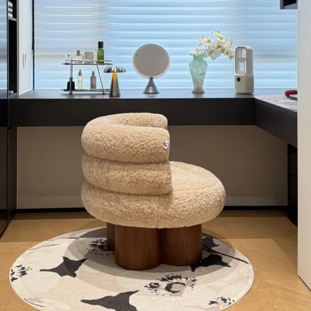 美物俪家家用梳妆椅奶油风女生卧室转椅化妆椅家用网红休闲化妆凳