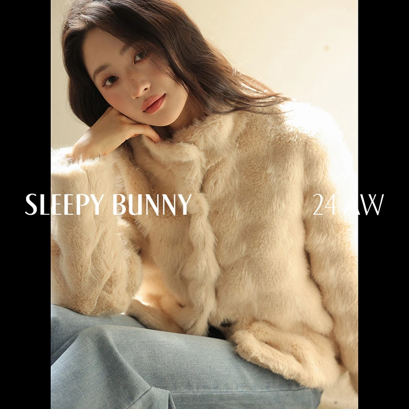 人造皮草 瞌睡兔【清苍】立领泡泡仿貂毛环保皮草保暖外套女247100