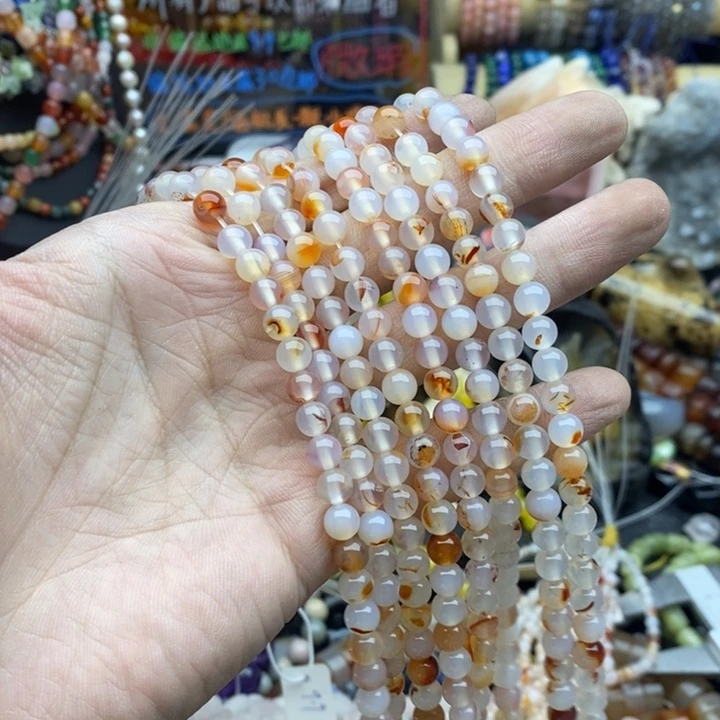 玛瑙/玉髓未镶嵌珠宝半成品一条天然6mm锦鲤玛瑙圆珠