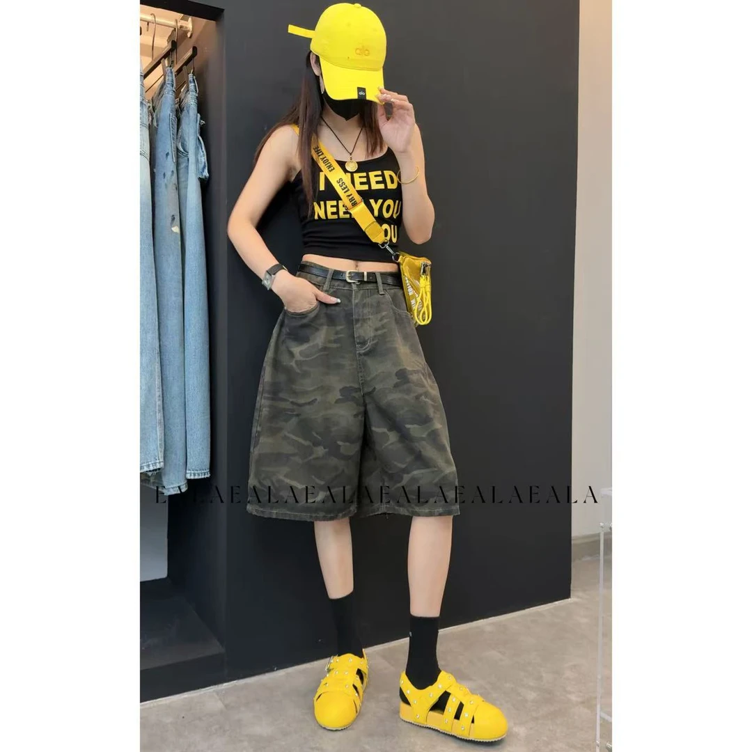 EZ8676 夏季新款迷彩短裤无弹水洗软牛仔6分裤