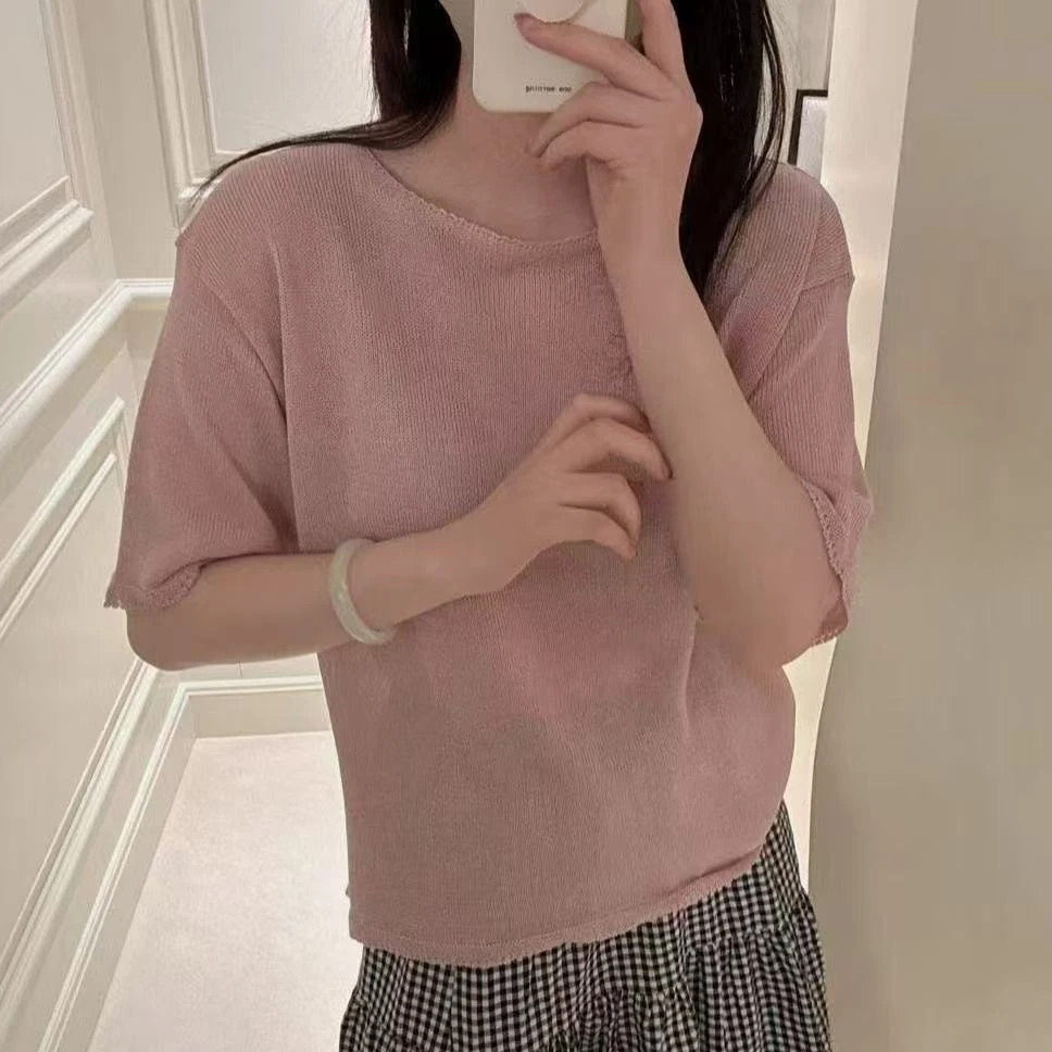韩版和纸纱纯色短袖