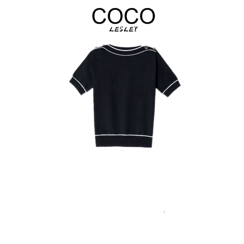 【COCO LESLEY】欧韩2025新款夏季针织圆领小香风休闲套头短袖上衣