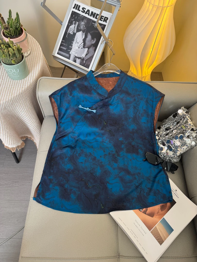 【星空】轻奢风夏季清爽百搭上衣文艺新款气质桑蚕丝斜门襟小衫