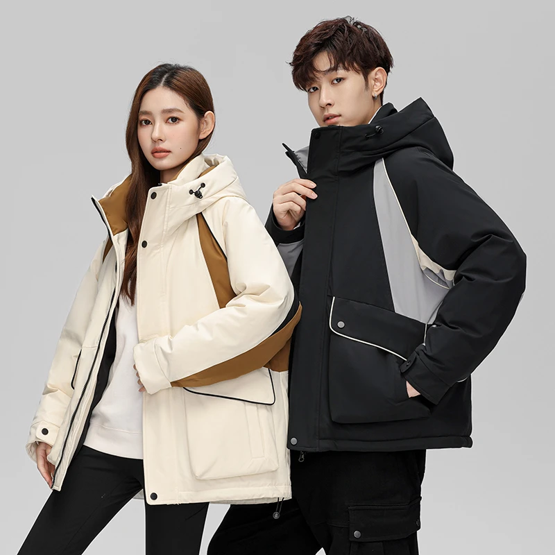 5831冬季短款羽绒服男女情侣款加厚连帽宽松抗寒上衣#90%白鸭绒